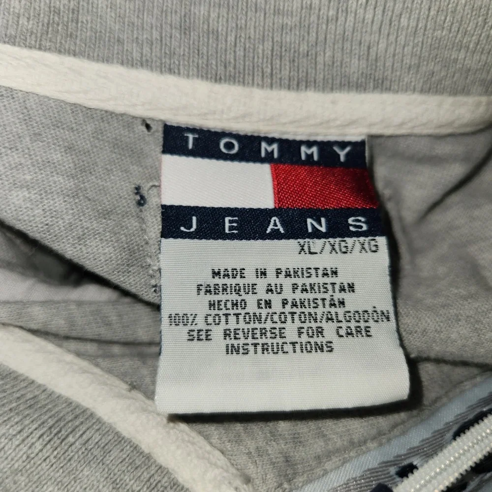 Tommy Hilfiger Gray Logo‎ Short Sleeve 90's Vintage Polo Zip Shirt Men's Size XL
